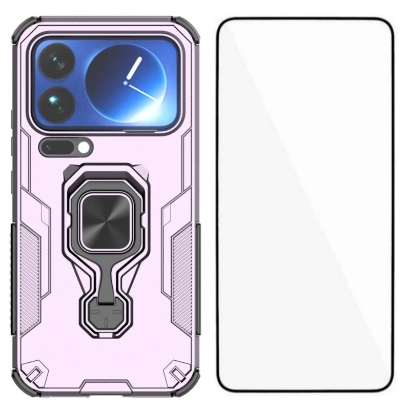 For Xiaomi 17 Pro Max Phone Case WANLONFENG PC TPU Back Cover Kickstand with Tempered Glass - Purple