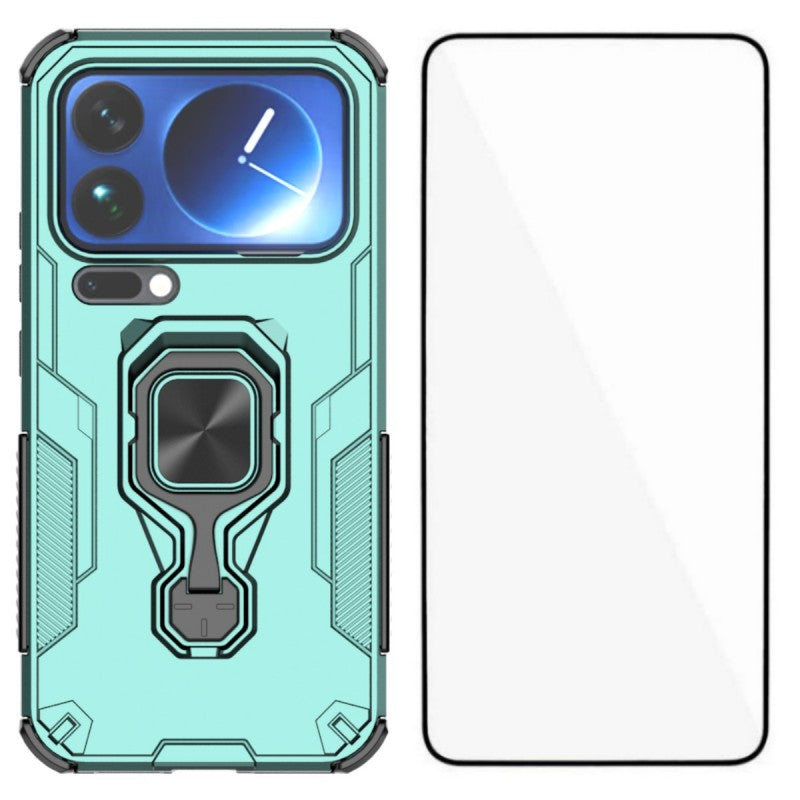 For Xiaomi 17 Pro Max Phone Case WANLONFENG PC TPU Back Cover Kickstand with Tempered Glass - Green