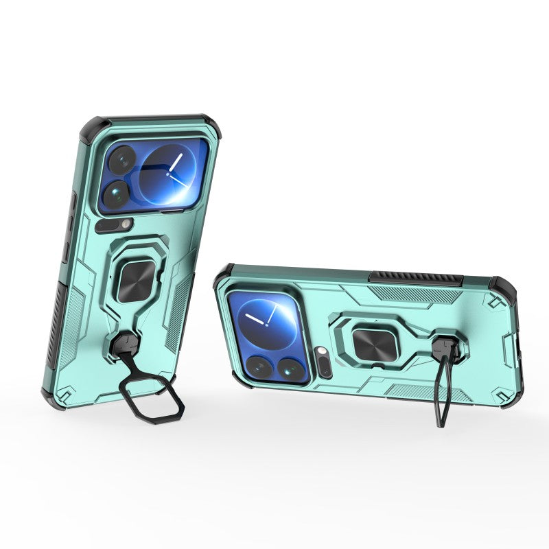 For Xiaomi 17 Pro Max Phone Case WANLONFENG PC TPU Back Cover Kickstand with Tempered Glass - Green