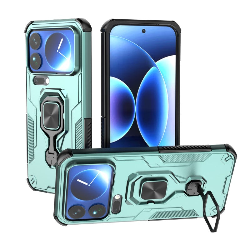 For Xiaomi 17 Pro Max Phone Case WANLONFENG PC TPU Back Cover Kickstand with Tempered Glass - Green