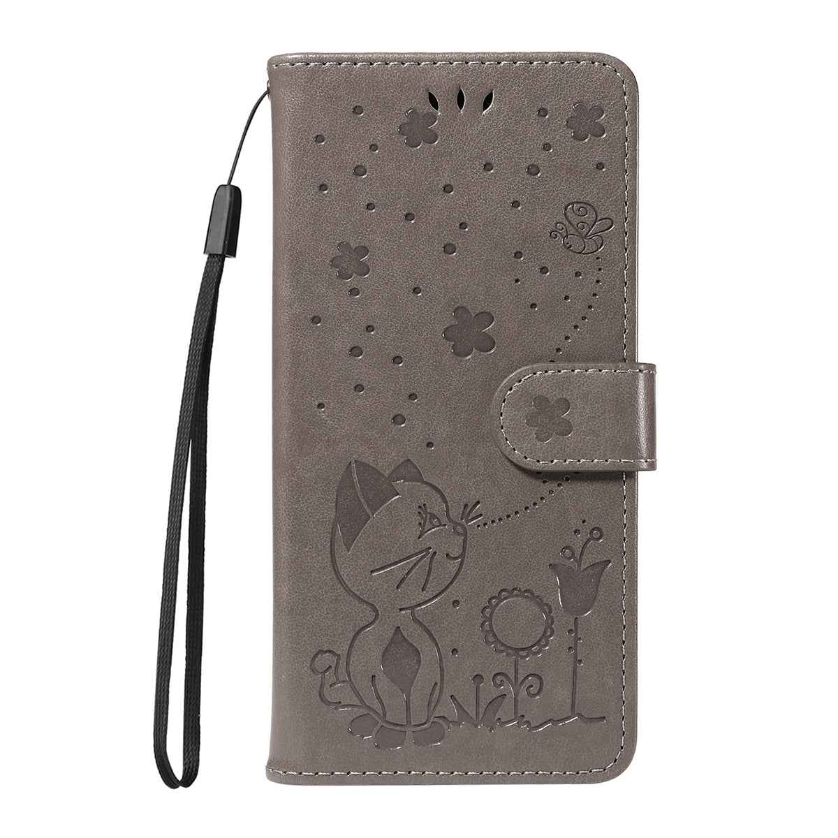 For Xiaomi 17 Pro Leather Wallet Case Cat Bee Pattern Phone Cover Stand - Grey