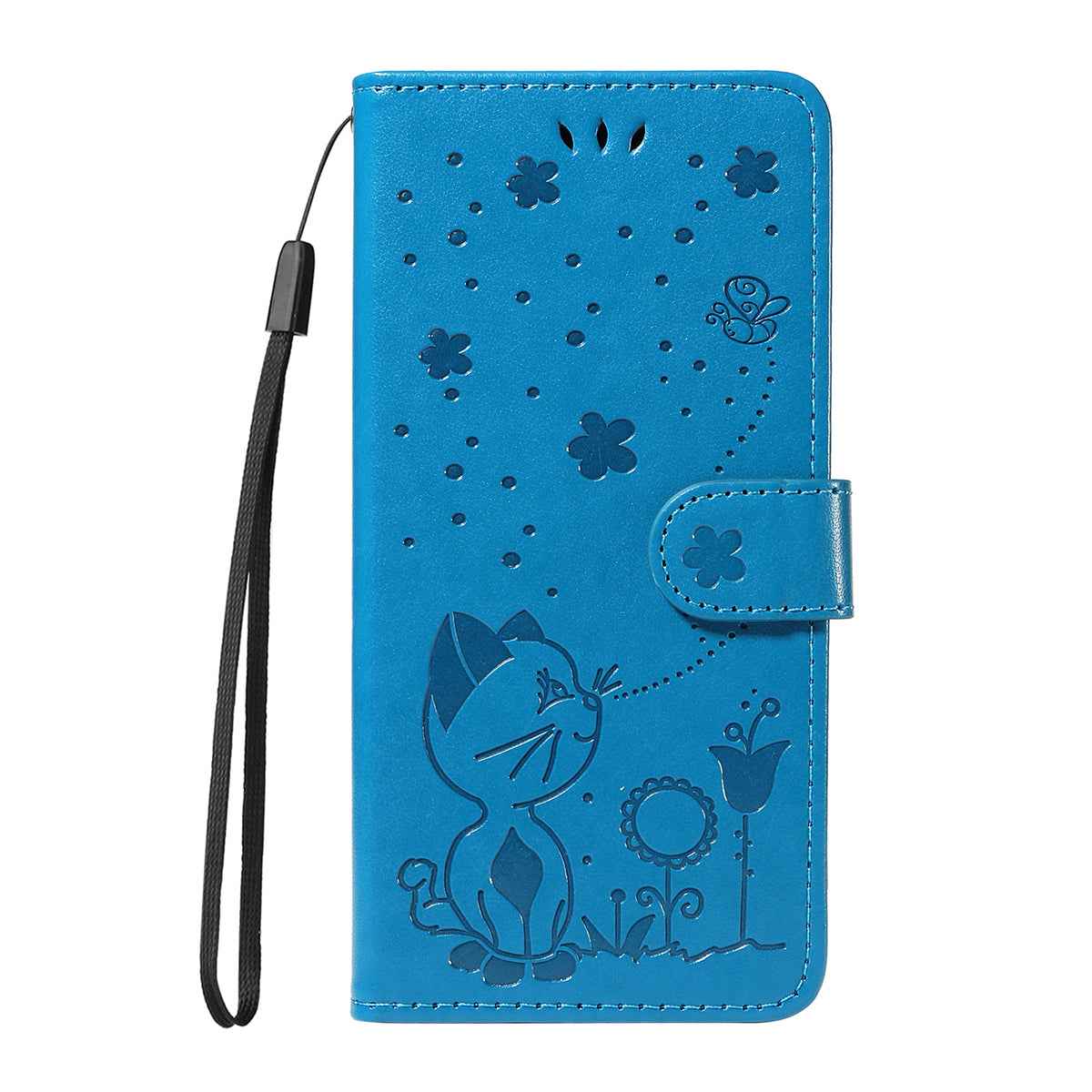 For Xiaomi 17 Pro Leather Wallet Case Cat Bee Pattern Phone Cover Stand - Blue
