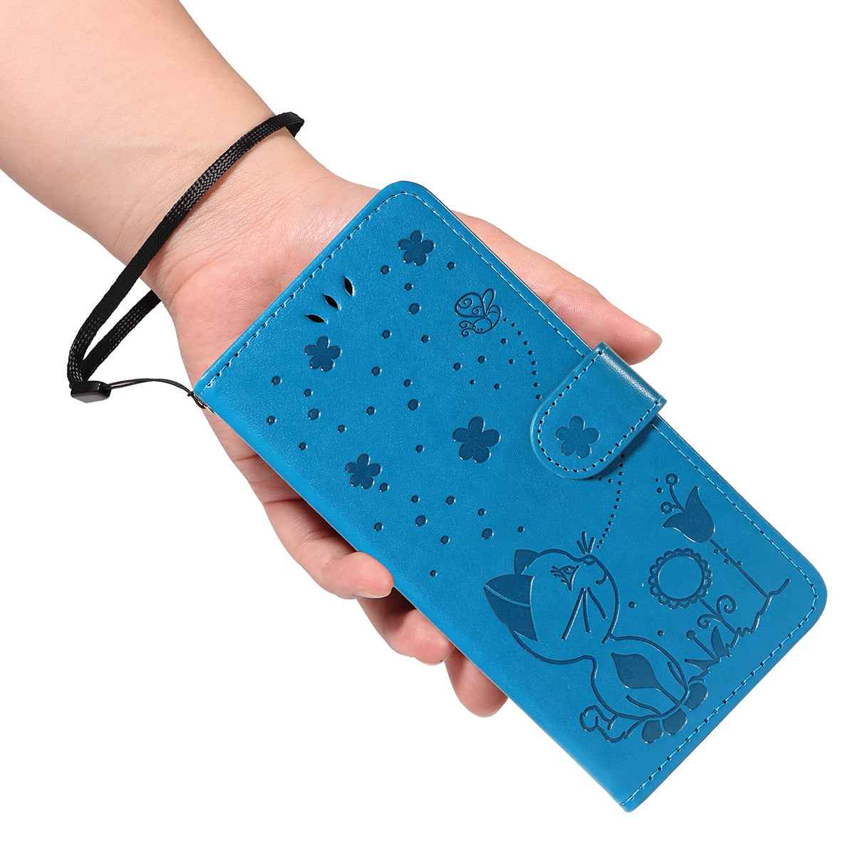 For Xiaomi 17 Pro Leather Wallet Case Cat Bee Pattern Phone Cover Stand - Blue