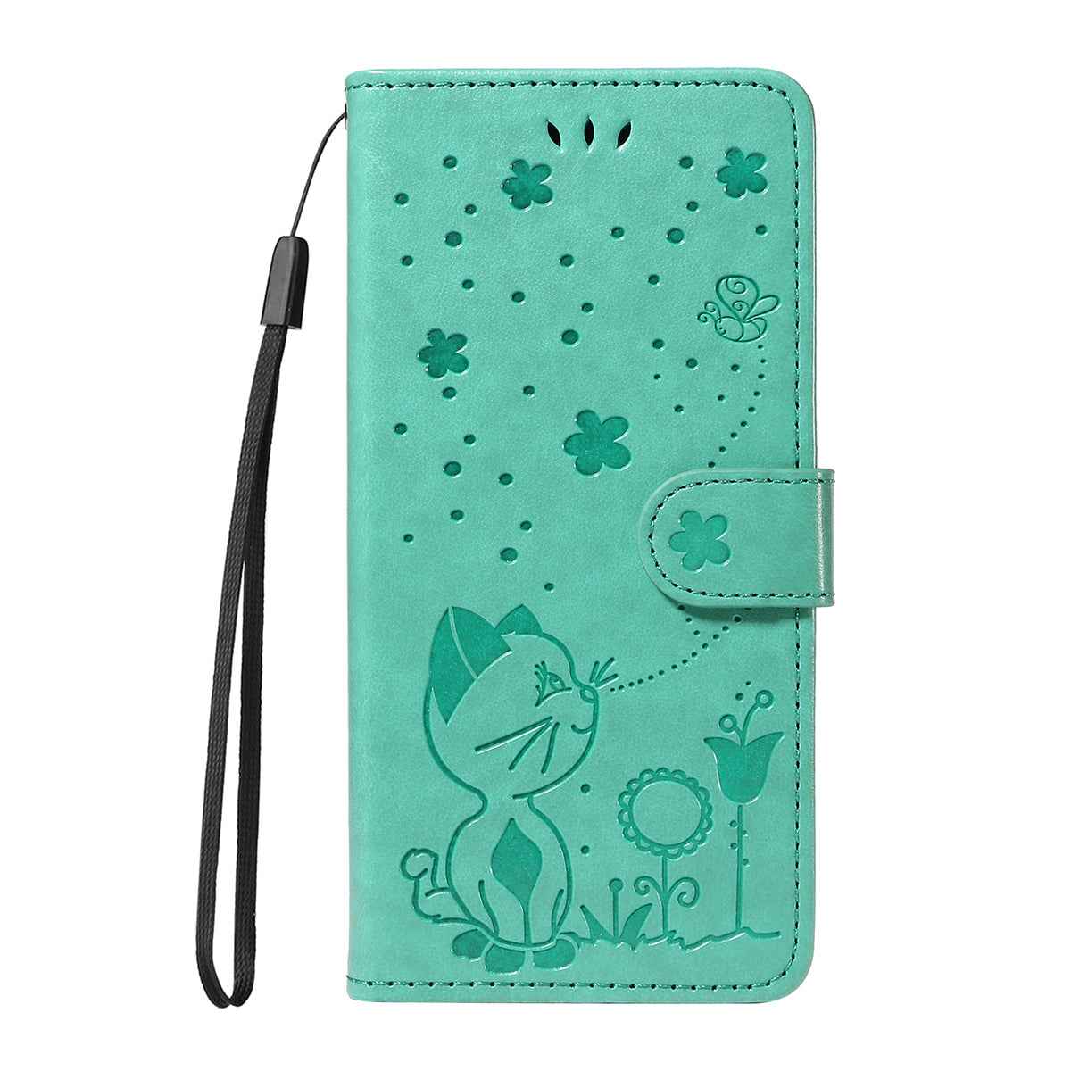 For Xiaomi 17 Pro Leather Wallet Case Cat Bee Pattern Phone Cover Stand - Green