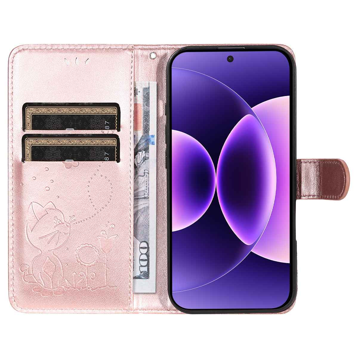 For Xiaomi 17 Pro Leather Wallet Case Cat Bee Pattern Phone Cover Stand - Rose Gold