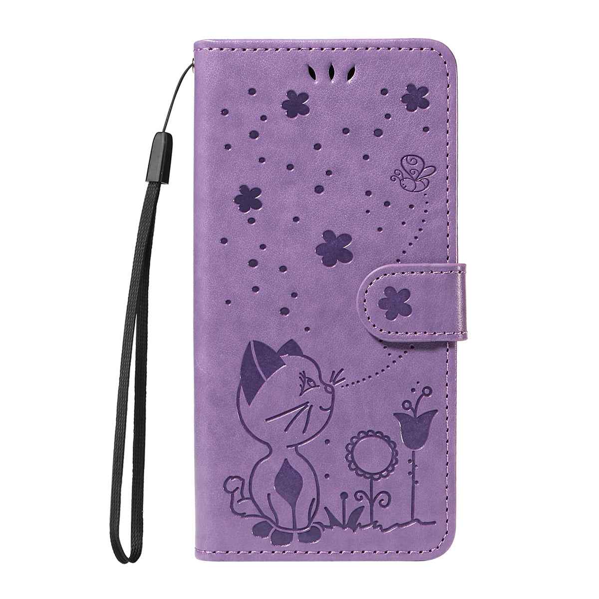 For Xiaomi 17 Pro Leather Wallet Case Cat Bee Pattern Phone Cover Stand - Purple