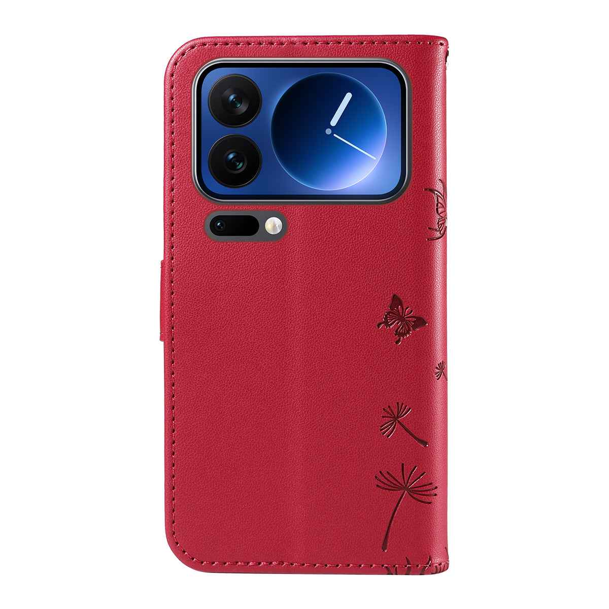 For Xiaomi 17 Pro Leather Wallet Case with Strap Dandelion Imprint Phone Stand Cover - Red