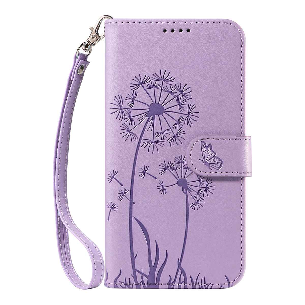 For Xiaomi 17 Pro Leather Wallet Case with Strap Dandelion Imprint Phone Stand Cover - Purple