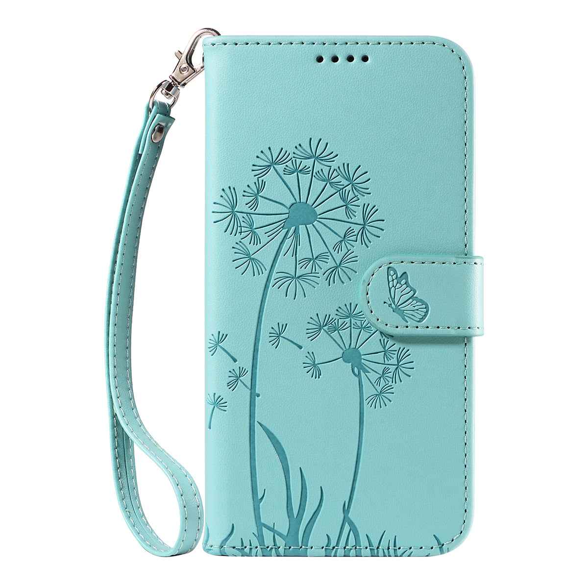 For Xiaomi 17 Pro Leather Wallet Case with Strap Dandelion Imprint Phone Stand Cover - Green