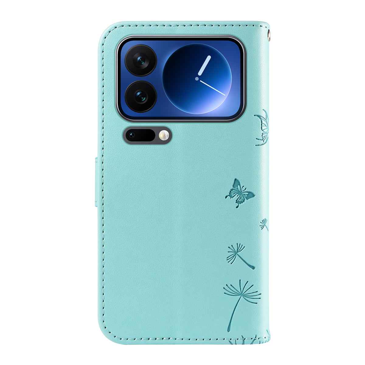 For Xiaomi 17 Pro Leather Wallet Case with Strap Dandelion Imprint Phone Stand Cover - Green
