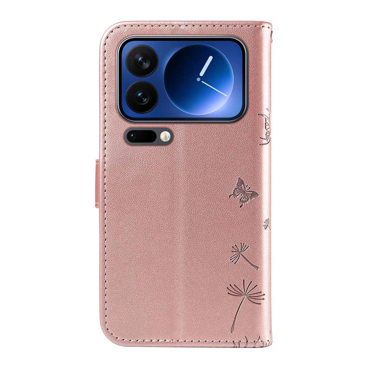 For Xiaomi 17 Pro Leather Wallet Case with Strap Dandelion Imprint Phone Stand Cover - Rose Gold