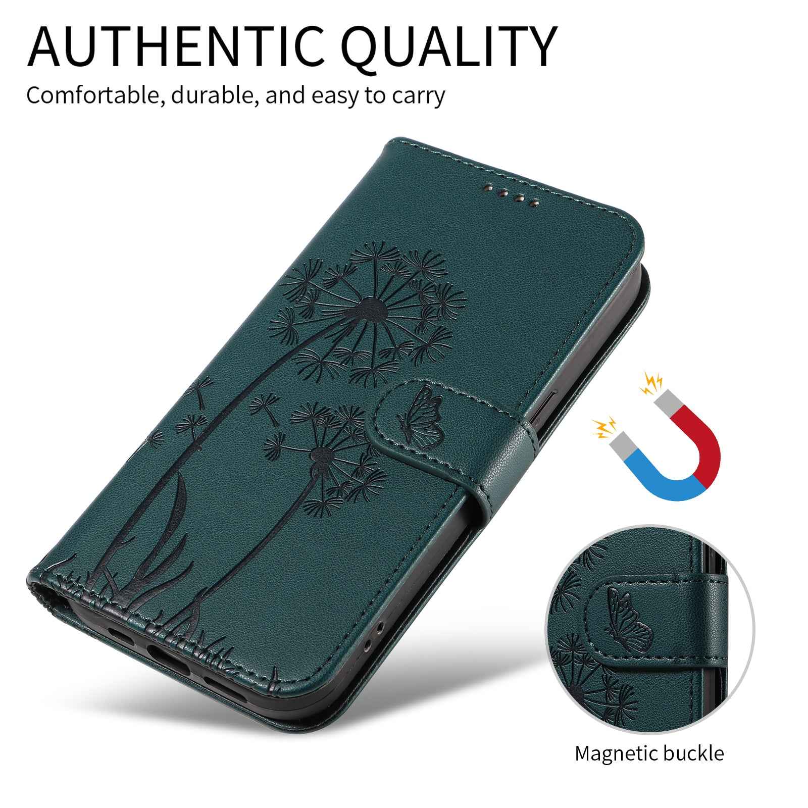 For Xiaomi 17 Pro Leather Wallet Case with Strap Dandelion Imprint Phone Stand Cover - Blue