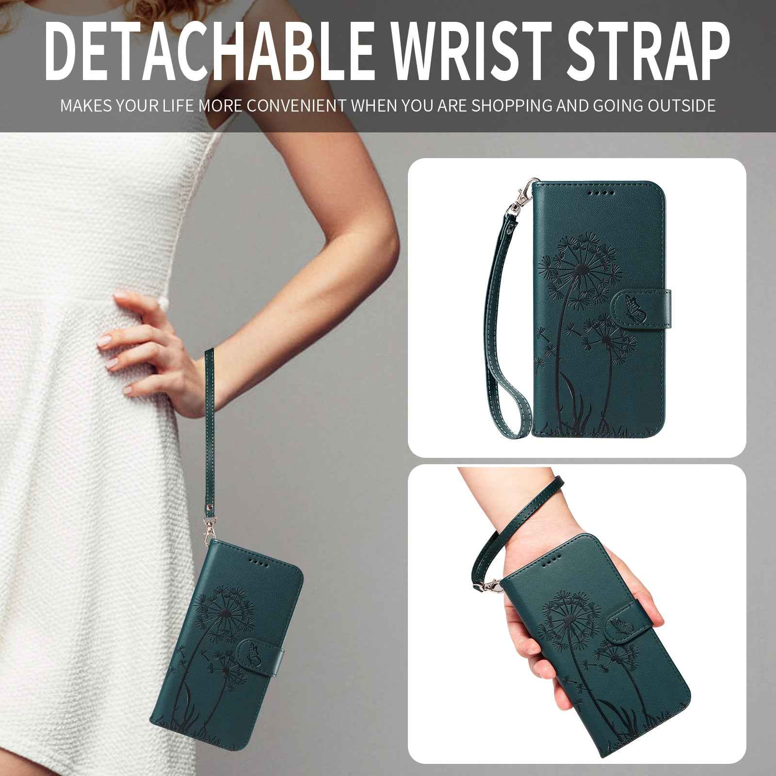 For Xiaomi 17 Pro Leather Wallet Case with Strap Dandelion Imprint Phone Stand Cover - Blue