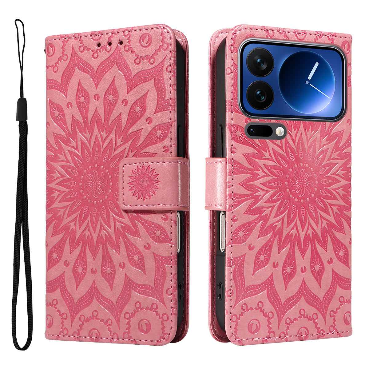 For Xiaomi 17 Pro Leather Wallet Case Sunflower Imprinted Phone Cover - Pink