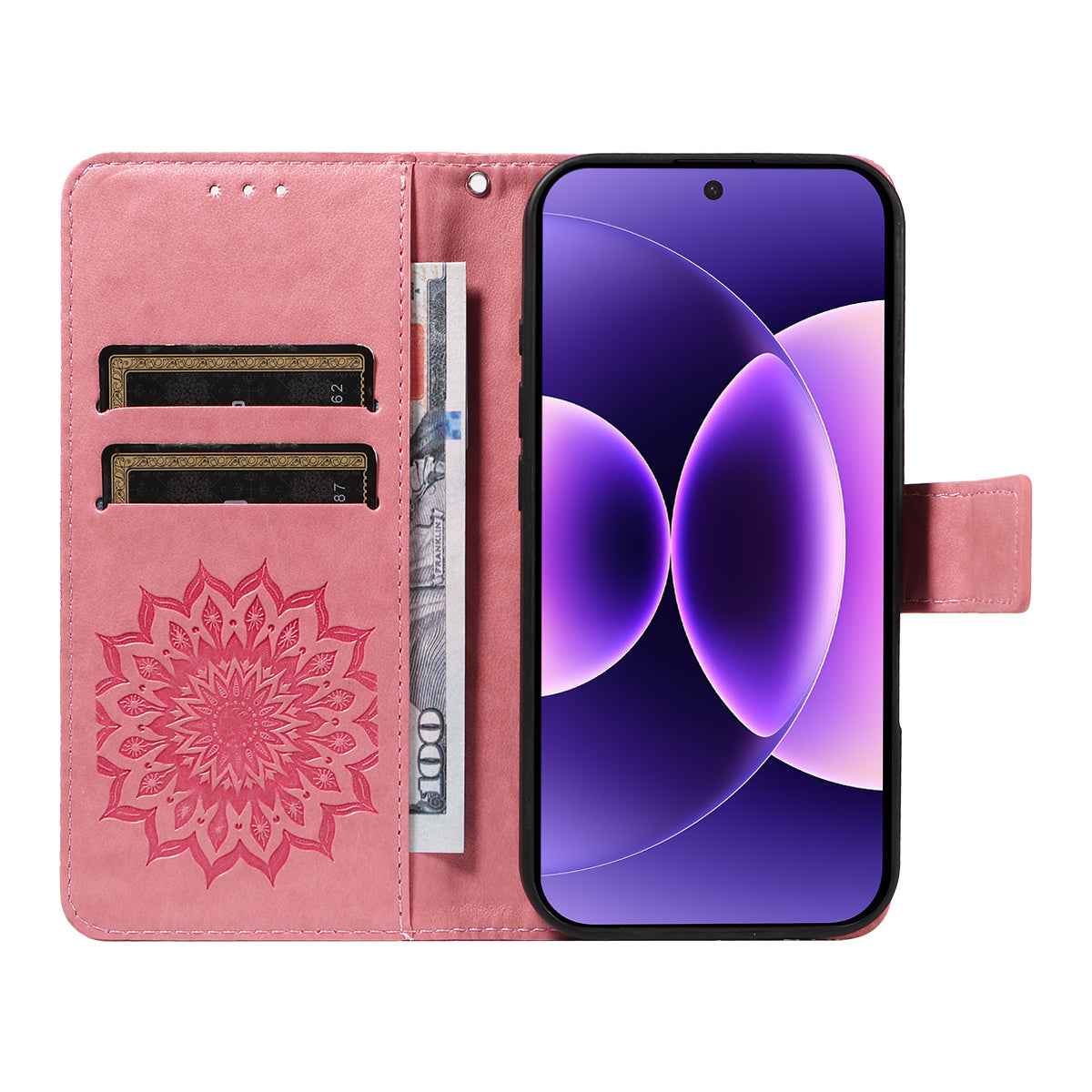 For Xiaomi 17 Pro Leather Wallet Case Sunflower Imprinted Phone Cover - Pink
