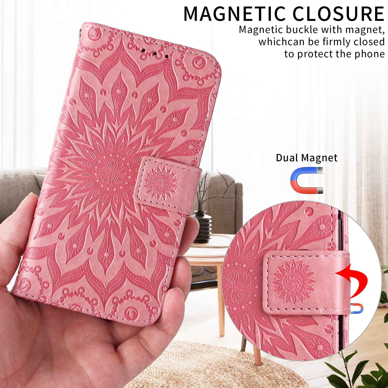 For Xiaomi 17 Pro Leather Wallet Case Sunflower Imprinted Phone Cover - Pink