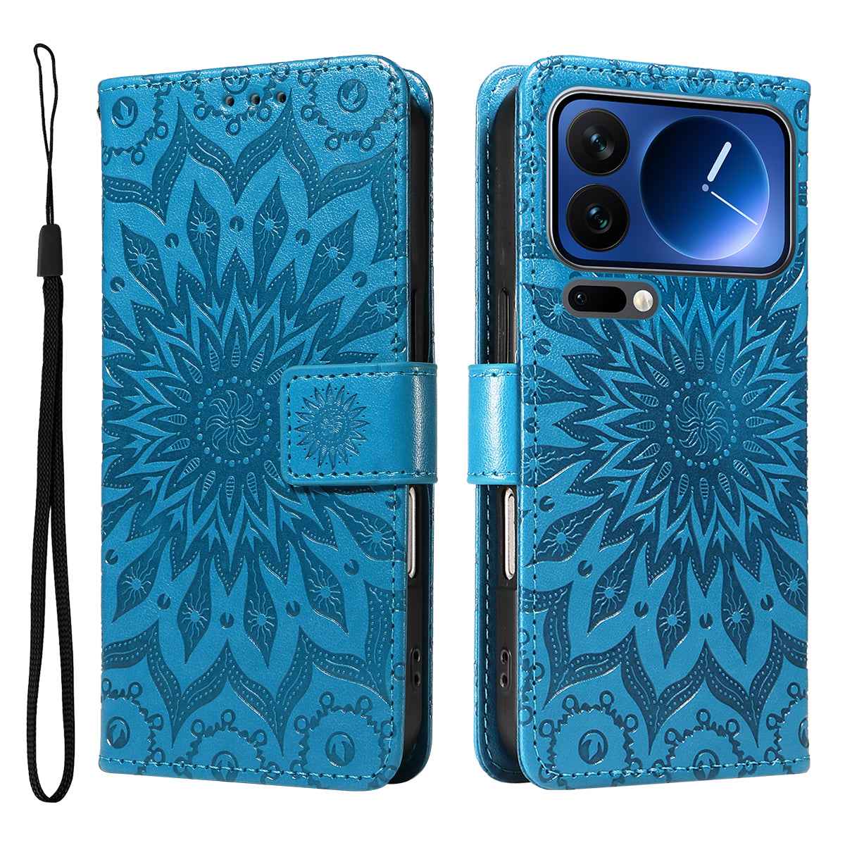 For Xiaomi 17 Pro Leather Wallet Case Sunflower Imprinted Phone Cover - Blue