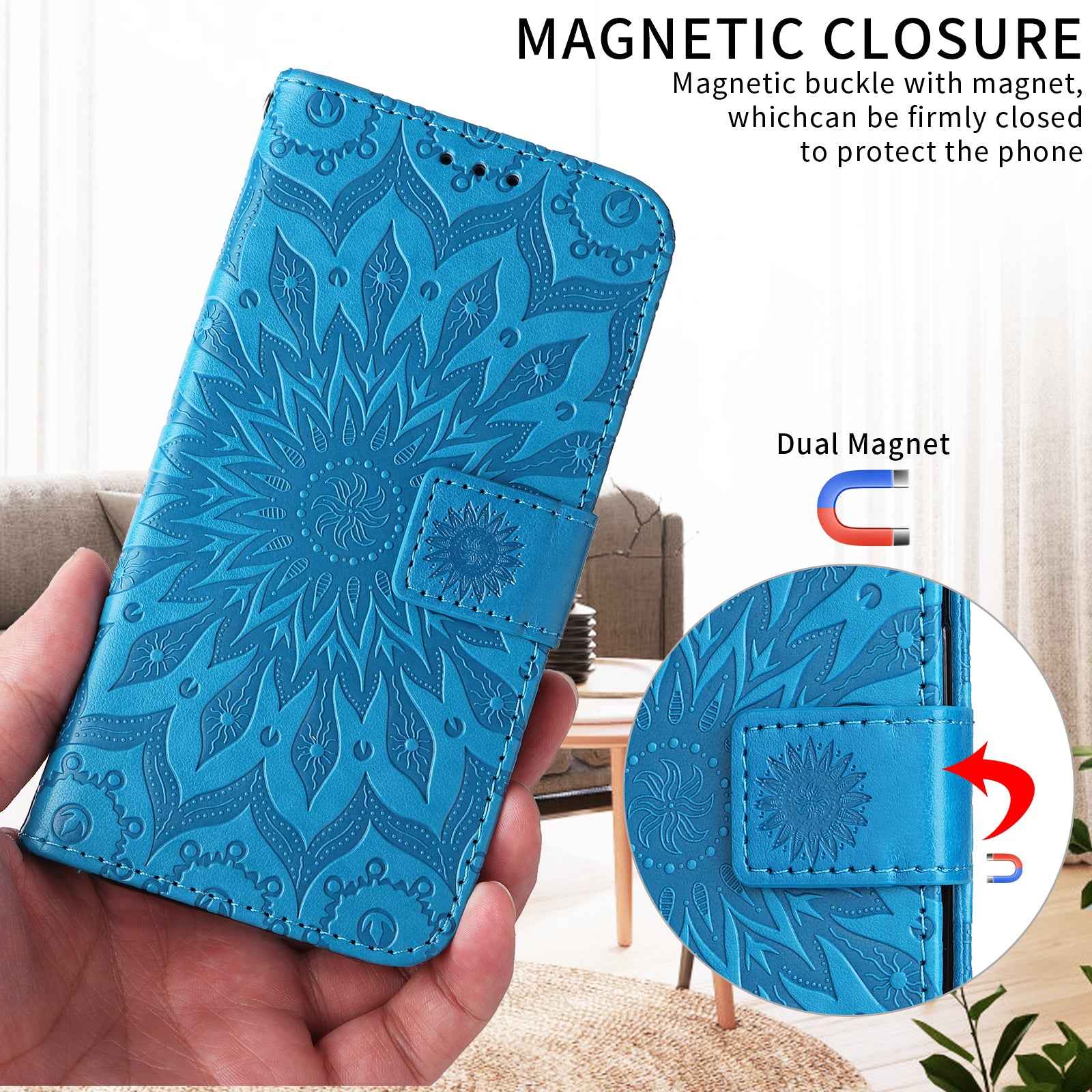 For Xiaomi 17 Pro Leather Wallet Case Sunflower Imprinted Phone Cover - Blue