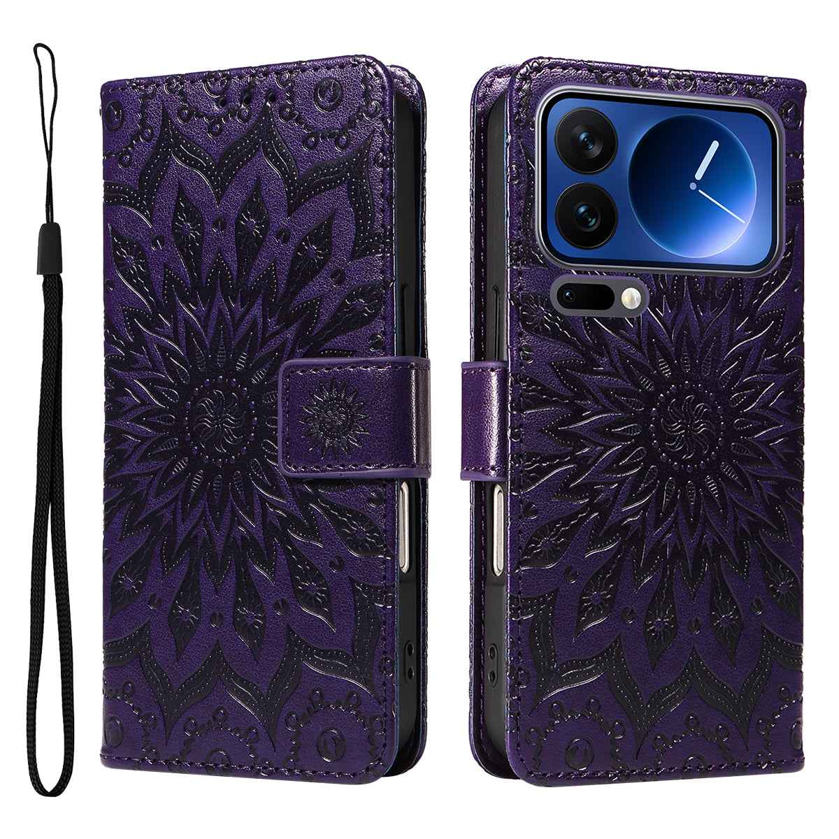 For Xiaomi 17 Pro Leather Wallet Case Sunflower Imprinted Phone Cover - Purple