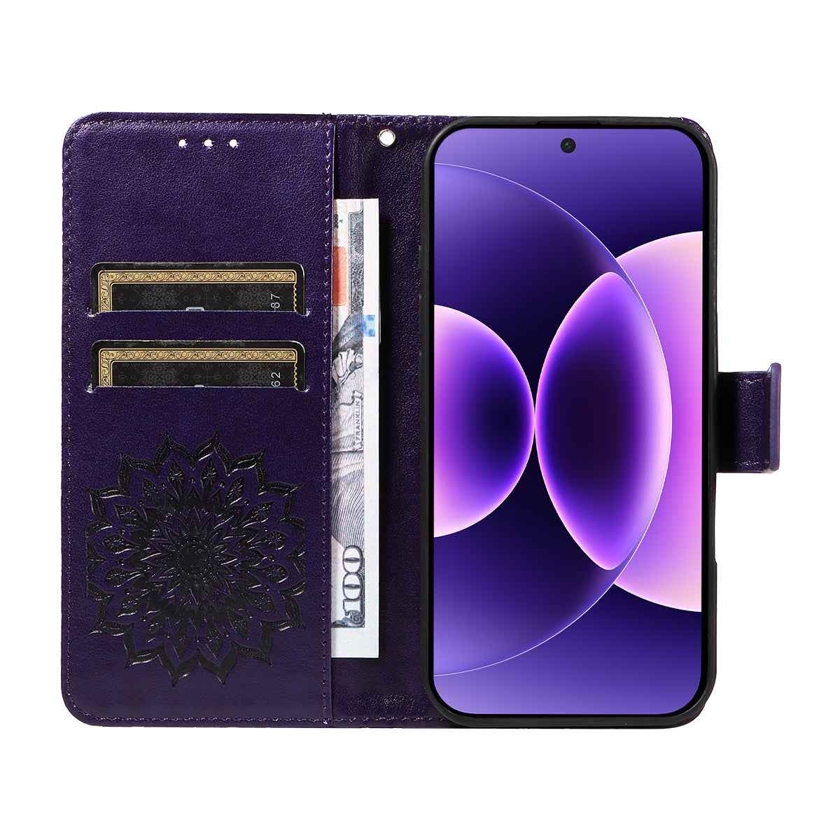 For Xiaomi 17 Pro Leather Wallet Case Sunflower Imprinted Phone Cover - Purple