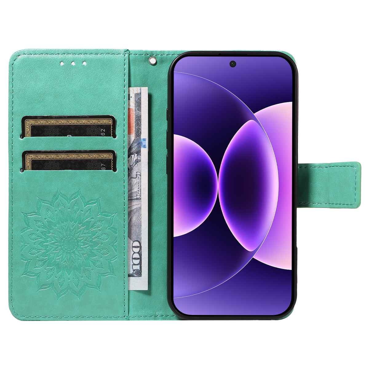 For Xiaomi 17 Pro Leather Wallet Case Sunflower Imprinted Phone Cover - Green