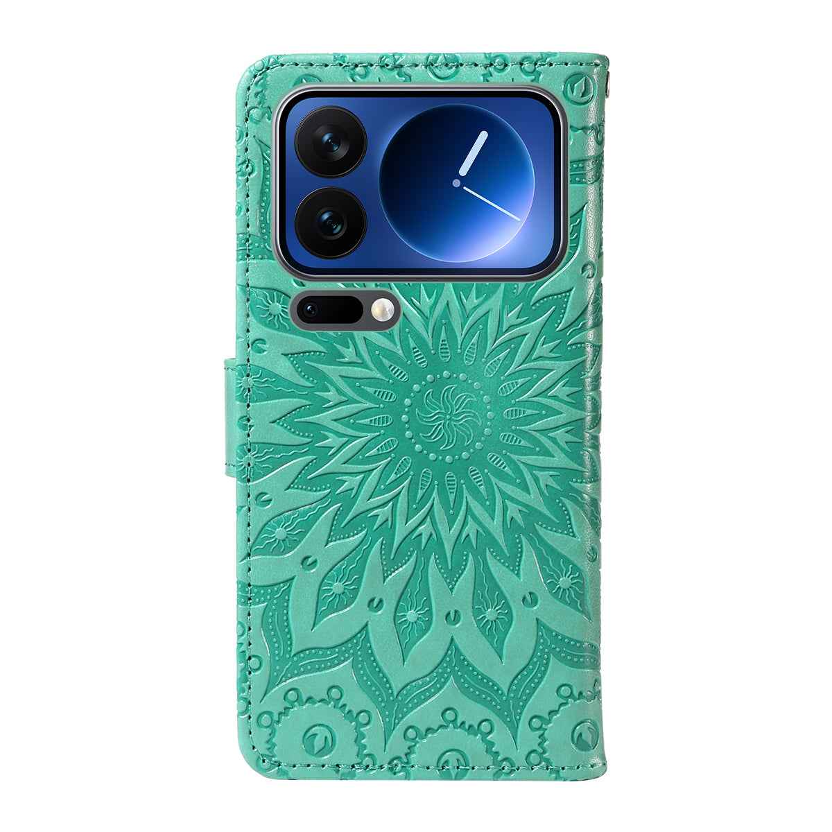 For Xiaomi 17 Pro Leather Wallet Case Sunflower Imprinted Phone Cover - Green