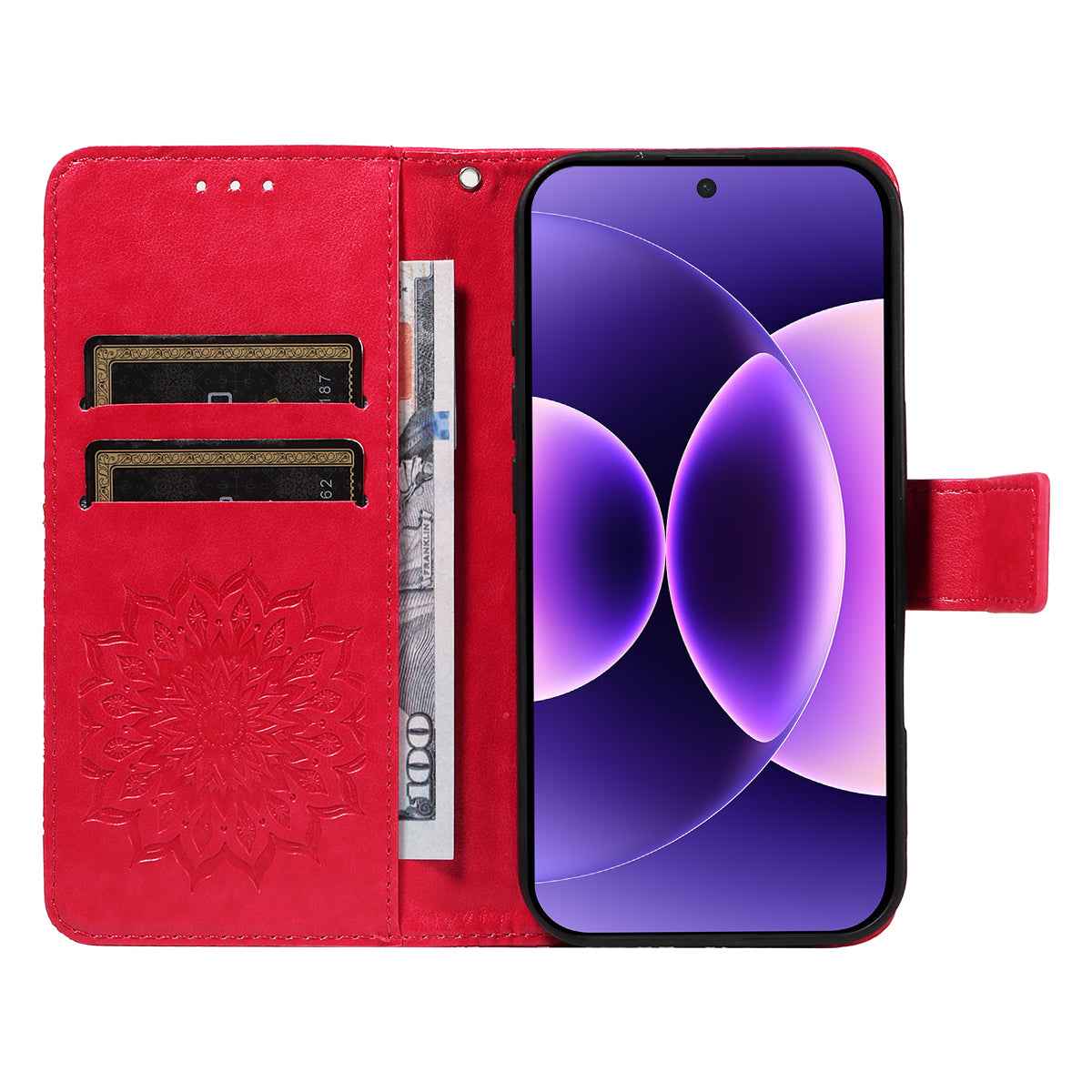 For Xiaomi 17 Pro Leather Wallet Case Sunflower Imprinted Phone Cover - Red
