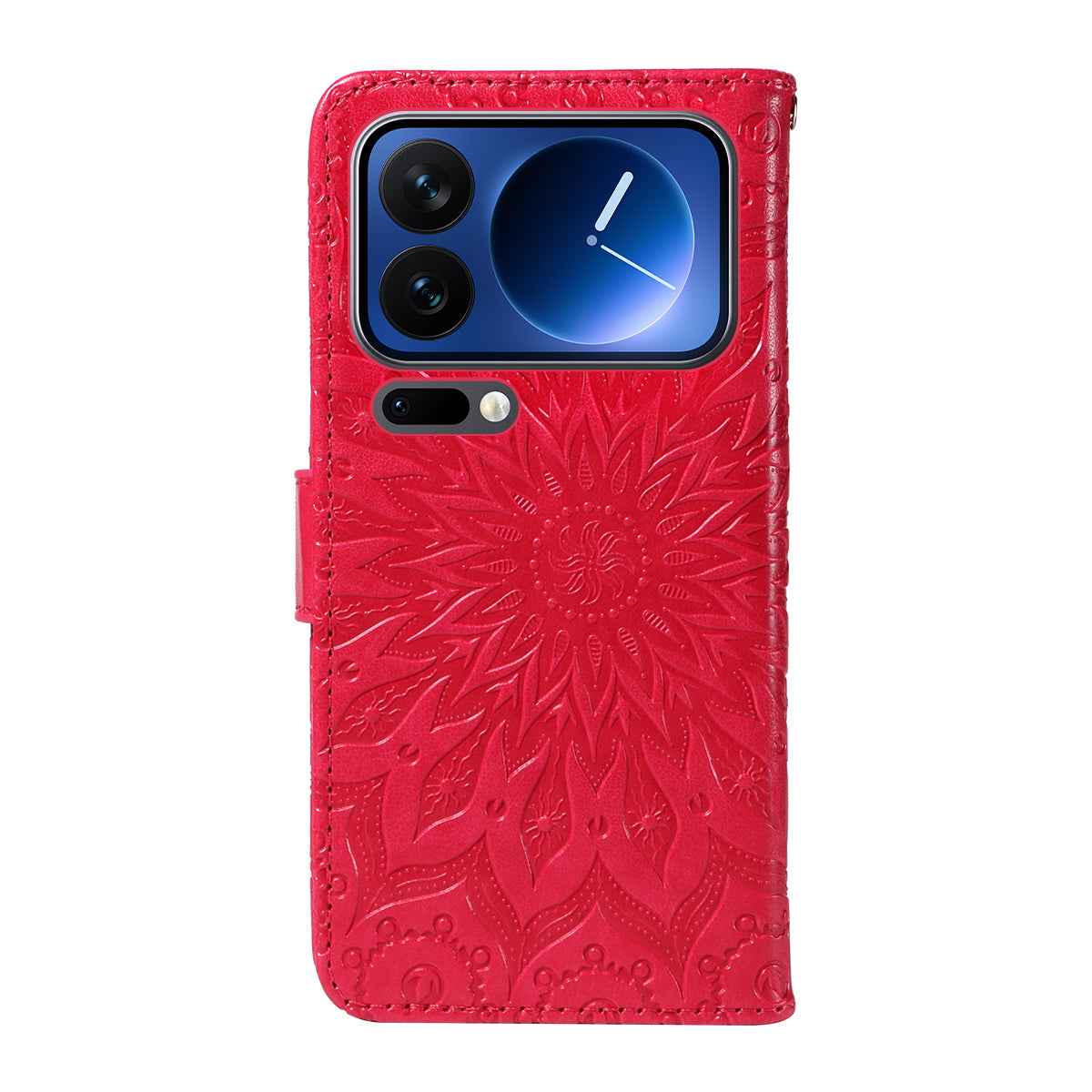 For Xiaomi 17 Pro Leather Wallet Case Sunflower Imprinted Phone Cover - Red