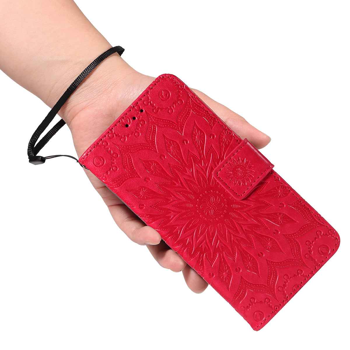 For Xiaomi 17 Pro Leather Wallet Case Sunflower Imprinted Phone Cover - Red