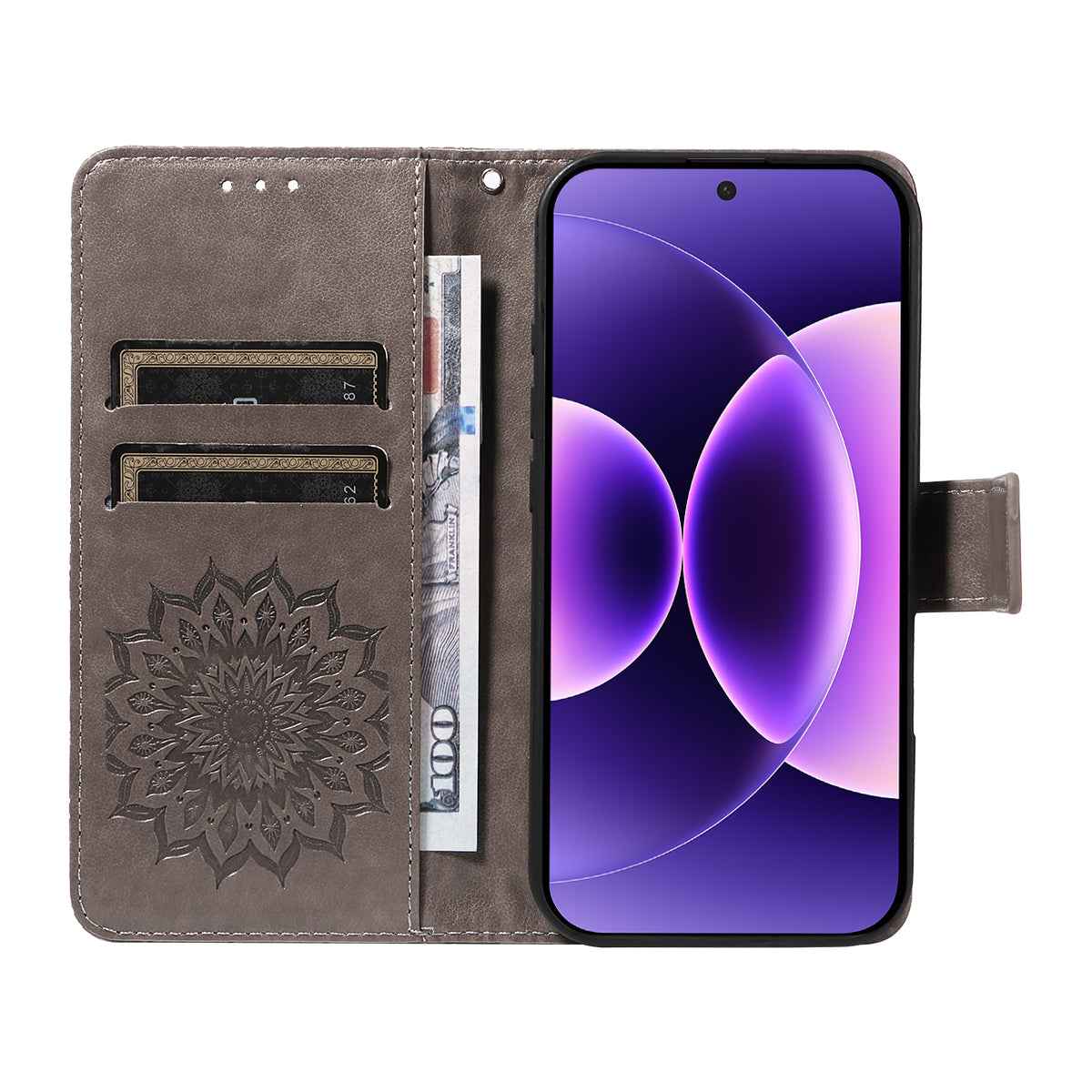 For Xiaomi 17 Pro Leather Wallet Case Sunflower Imprinted Phone Cover - Grey