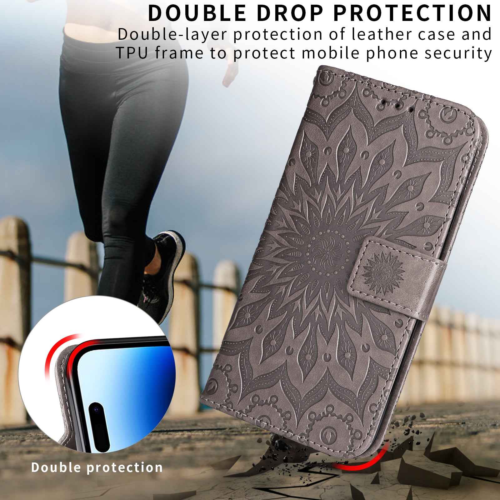 For Xiaomi 17 Pro Leather Wallet Case Sunflower Imprinted Phone Cover - Grey