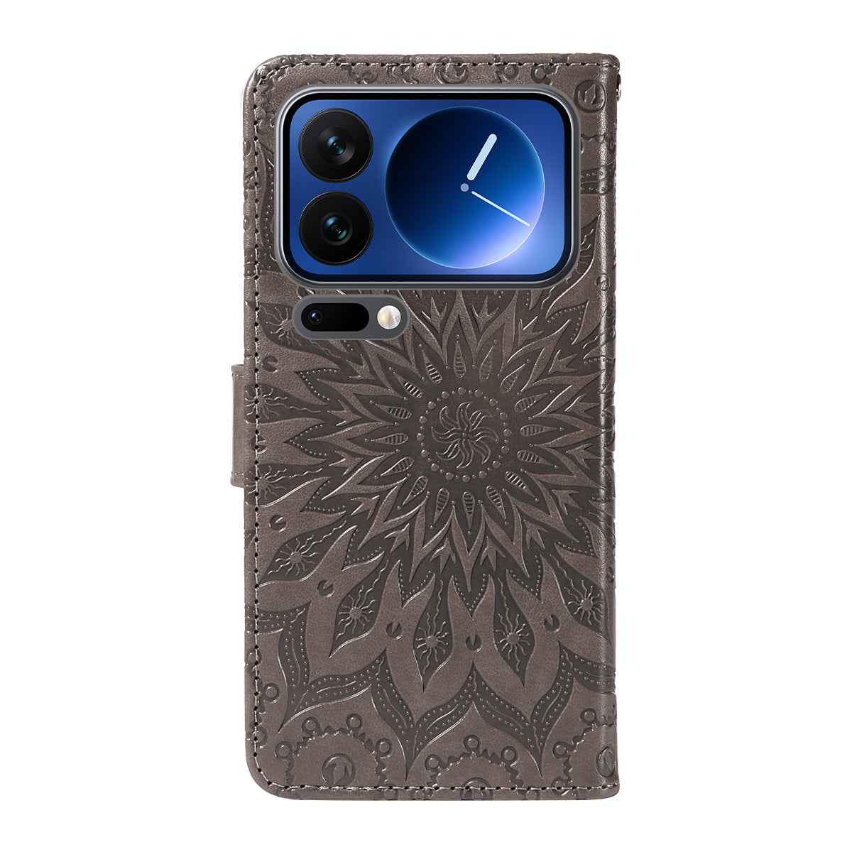 For Xiaomi 17 Pro Leather Wallet Case Sunflower Imprinted Phone Cover - Grey