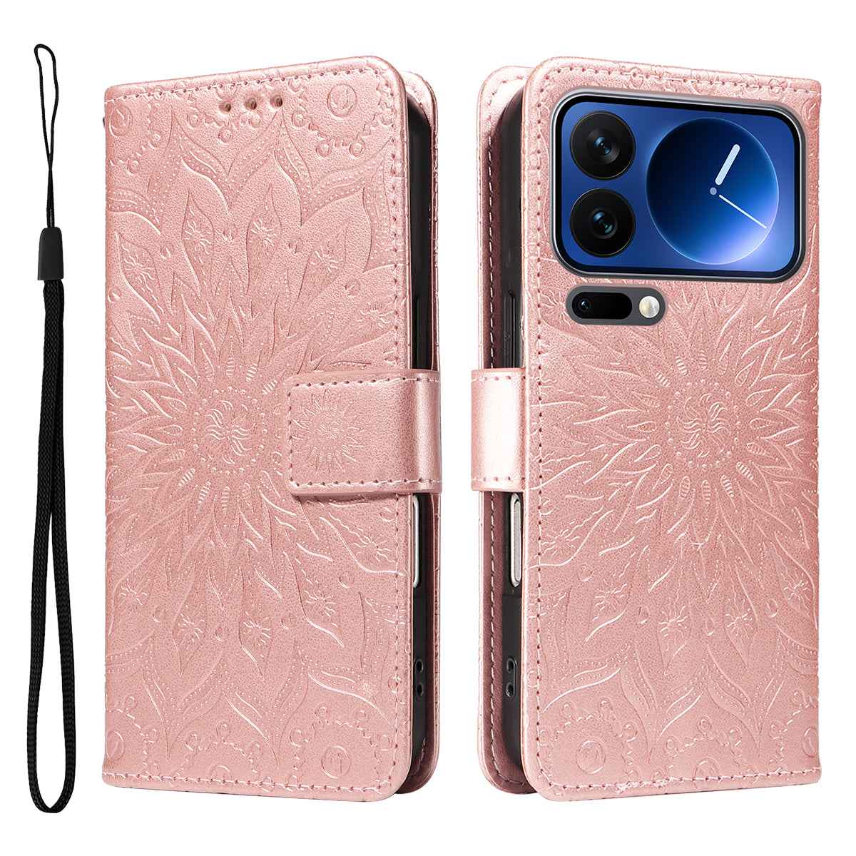 For Xiaomi 17 Pro Leather Wallet Case Sunflower Imprinted Phone Cover -  Rose Gold