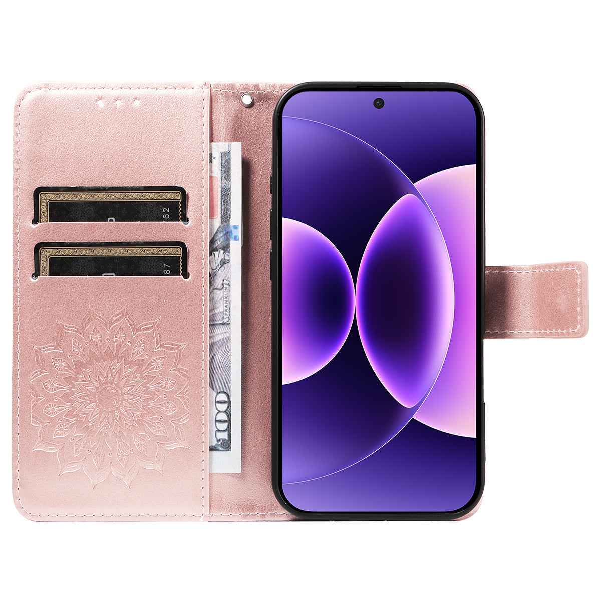 For Xiaomi 17 Pro Leather Wallet Case Sunflower Imprinted Phone Cover -  Rose Gold