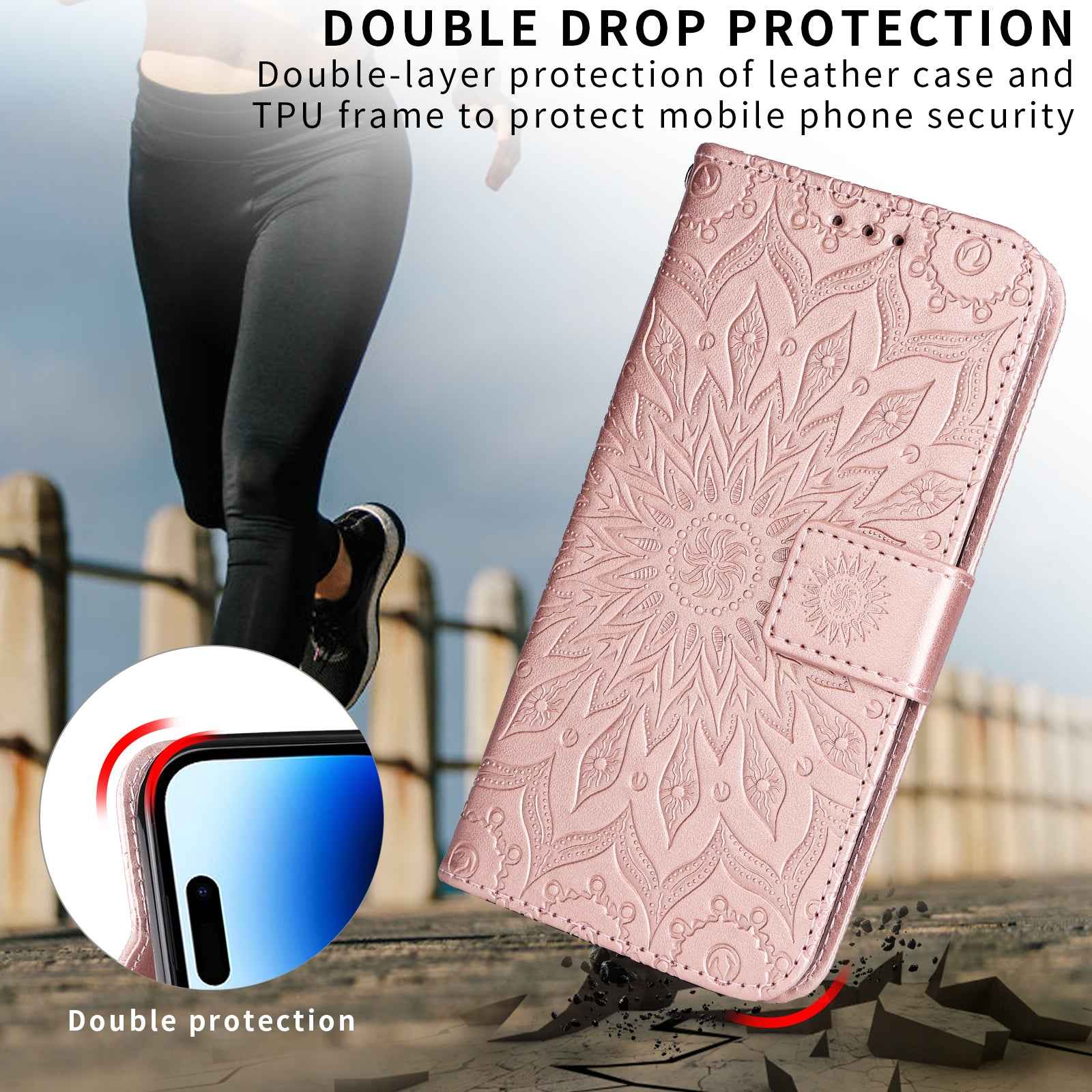 For Xiaomi 17 Pro Leather Wallet Case Sunflower Imprinted Phone Cover -  Rose Gold