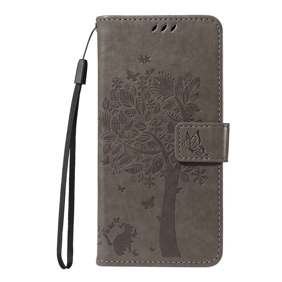 For Xiaomi 17 Pro Phone Case with Stand Cat Tree Pattern Leather Wallet Mobile Cover - Grey