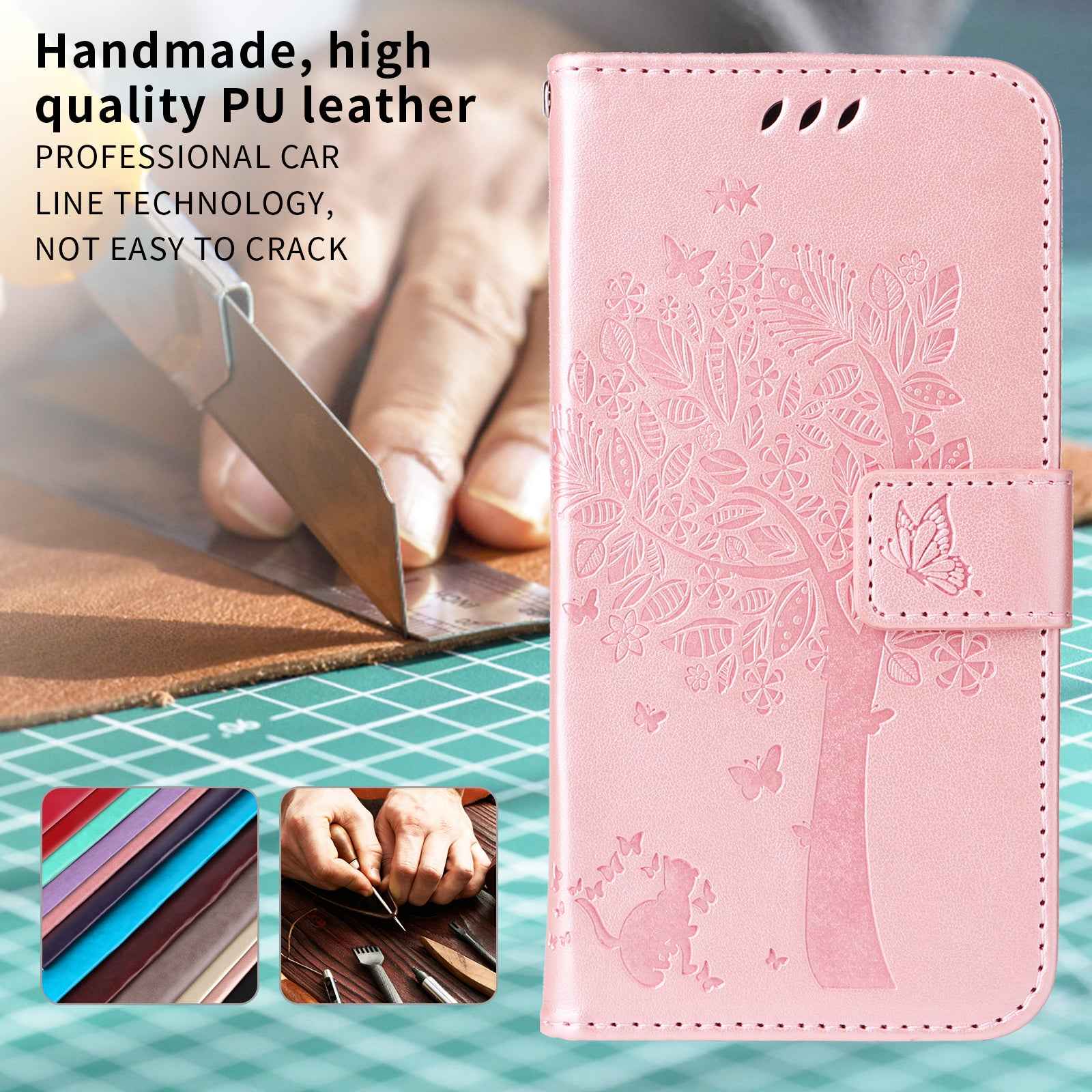 For Xiaomi 17 Pro Phone Case with Stand Cat Tree Pattern Leather Wallet Mobile Cover - Rose Gold