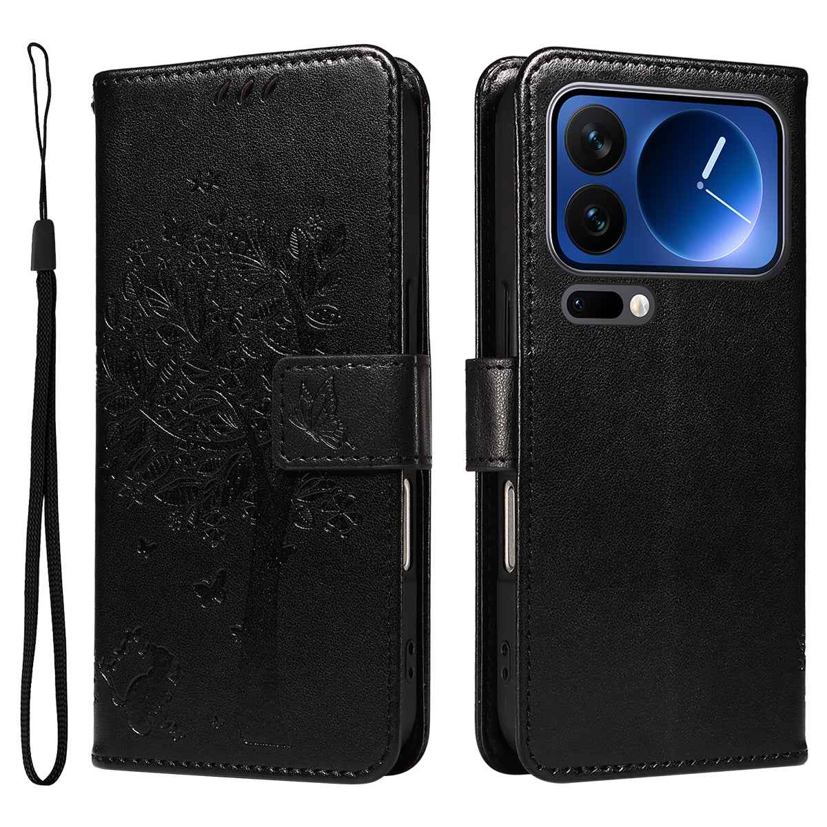 For Xiaomi 17 Pro Phone Case with Stand Cat Tree Pattern Leather Wallet Mobile Cover -  Black