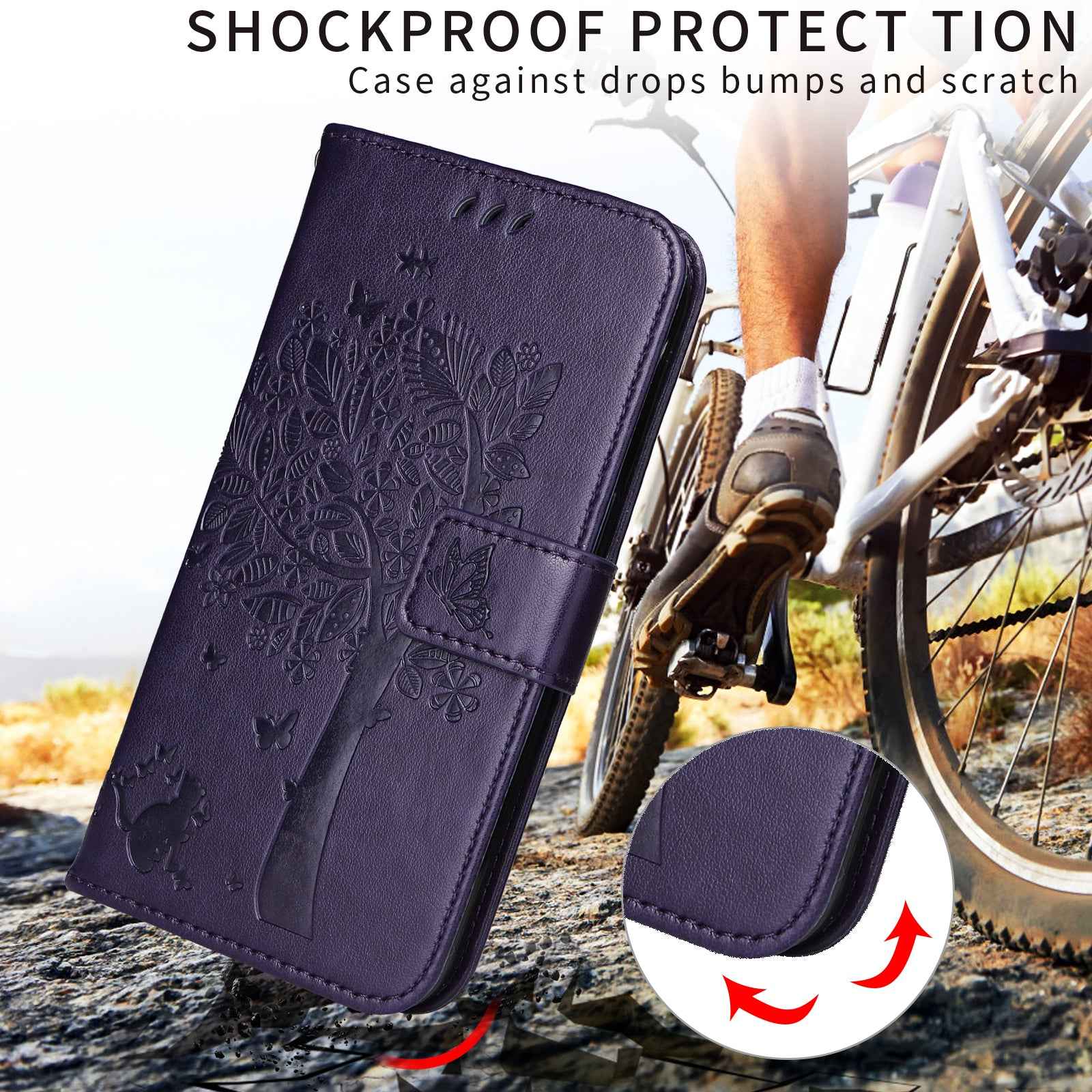 For Xiaomi 17 Pro Phone Case with Stand Cat Tree Pattern Leather Wallet Mobile Cover - Purple