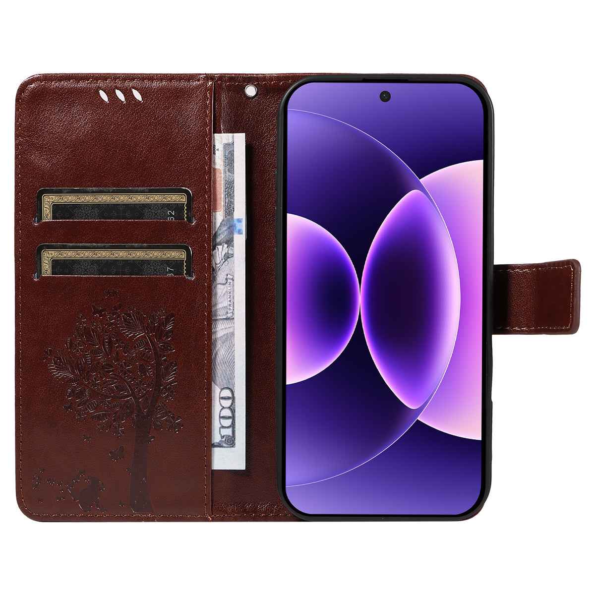 For Xiaomi 17 Pro Phone Case with Stand Cat Tree Pattern Leather Wallet Mobile Cover - Coffee