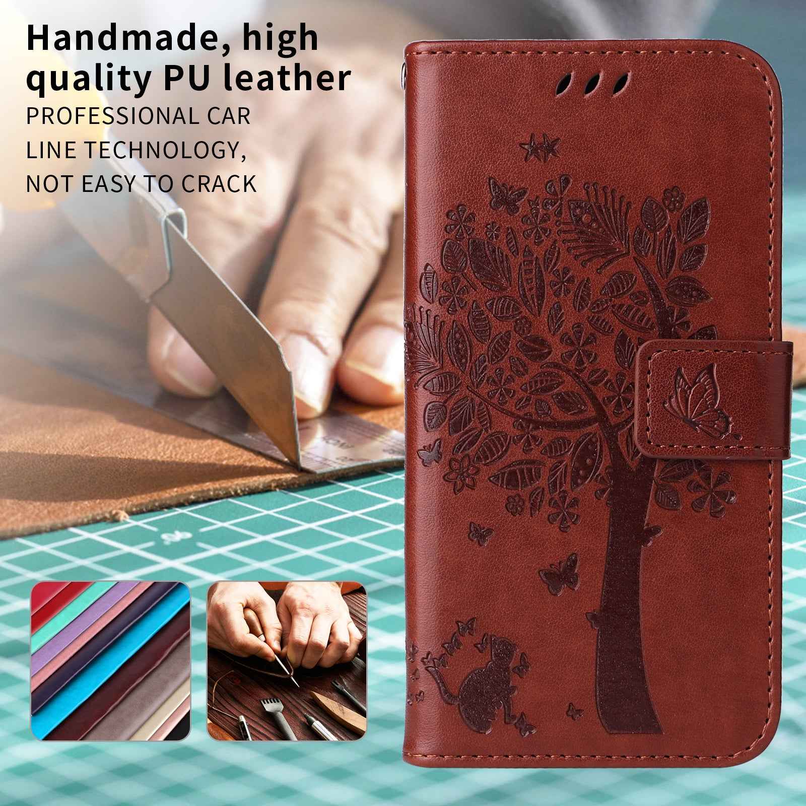 For Xiaomi 17 Pro Phone Case with Stand Cat Tree Pattern Leather Wallet Mobile Cover - Coffee
