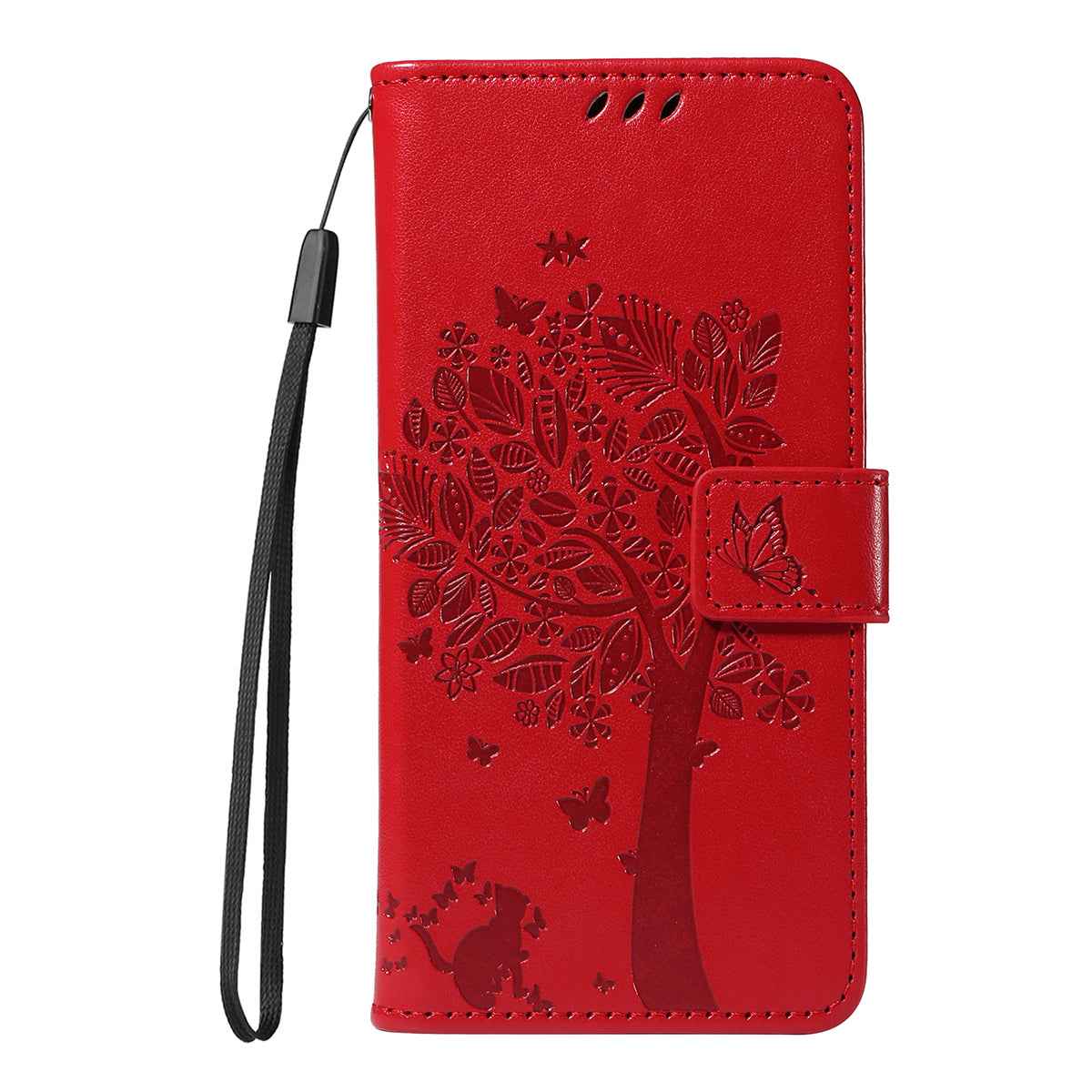 For Xiaomi 17 Pro Phone Case with Stand Cat Tree Pattern Leather Wallet Mobile Cover - Red
