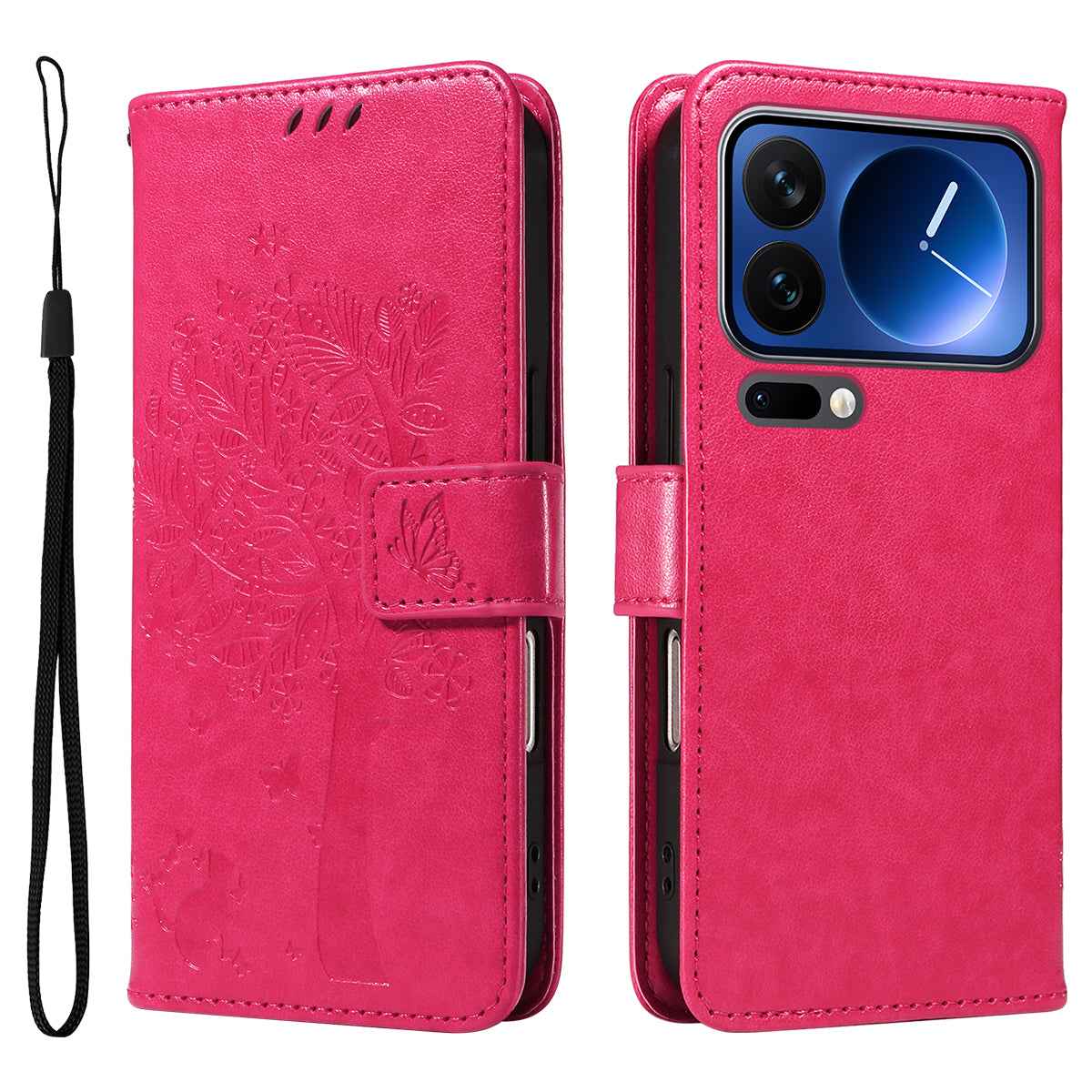 For Xiaomi 17 Pro Phone Case with Stand Cat Tree Pattern Leather Wallet Mobile Cover - Rose