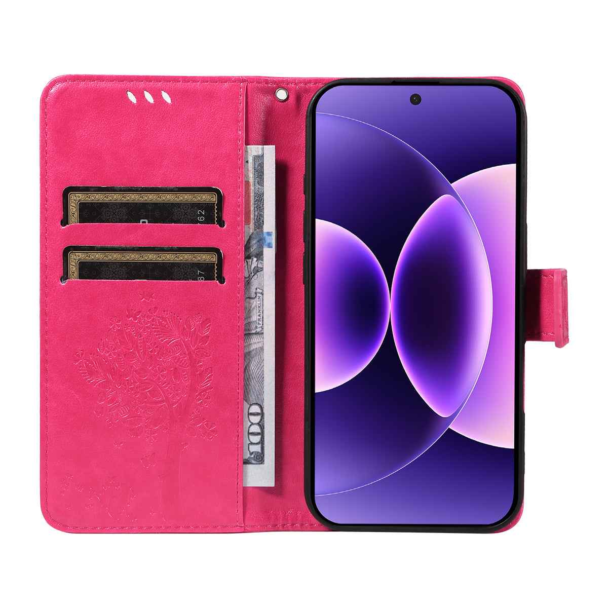 For Xiaomi 17 Pro Phone Case with Stand Cat Tree Pattern Leather Wallet Mobile Cover - Rose