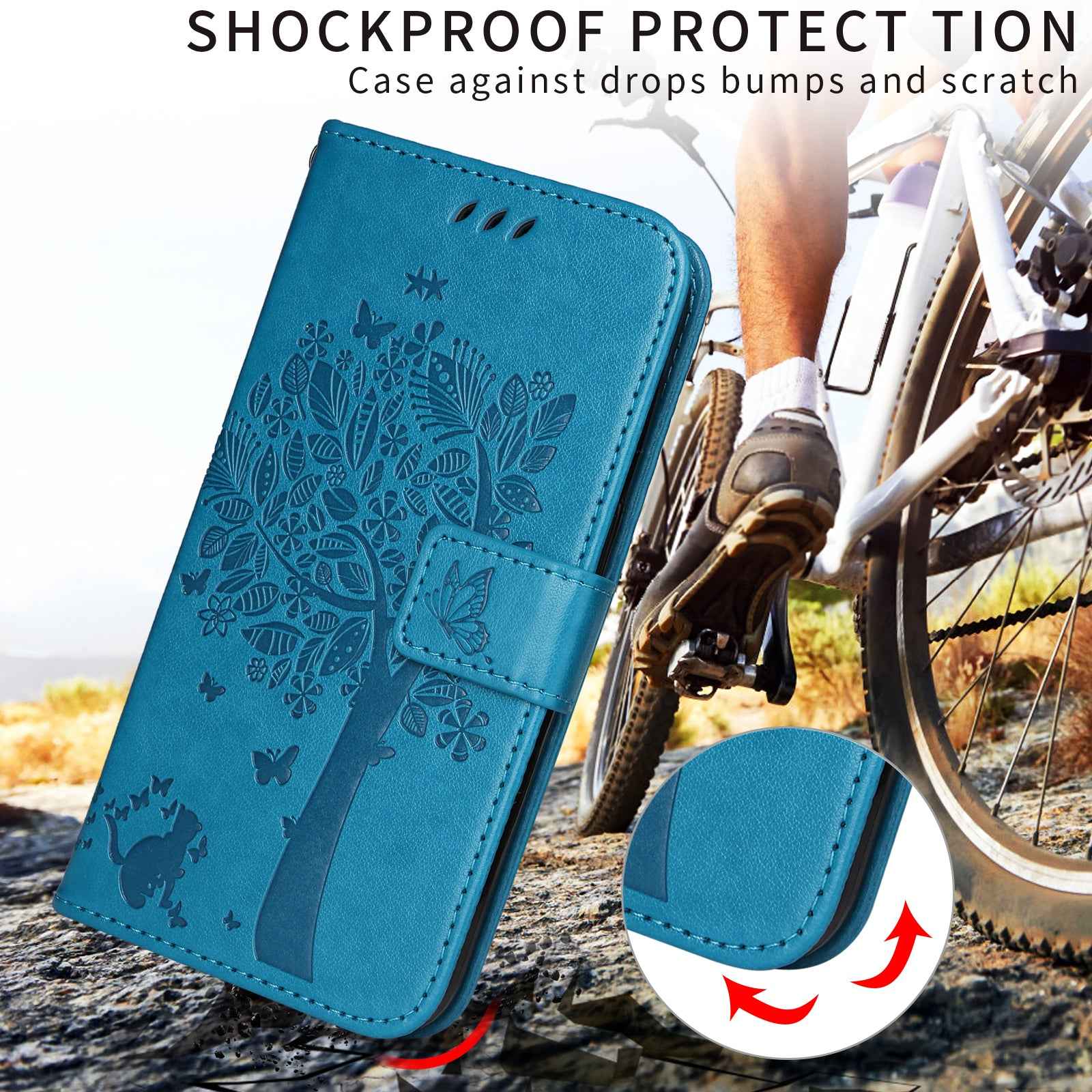 For Xiaomi 17 Pro Phone Case with Stand Cat Tree Pattern Leather Wallet Mobile Cover - Blue