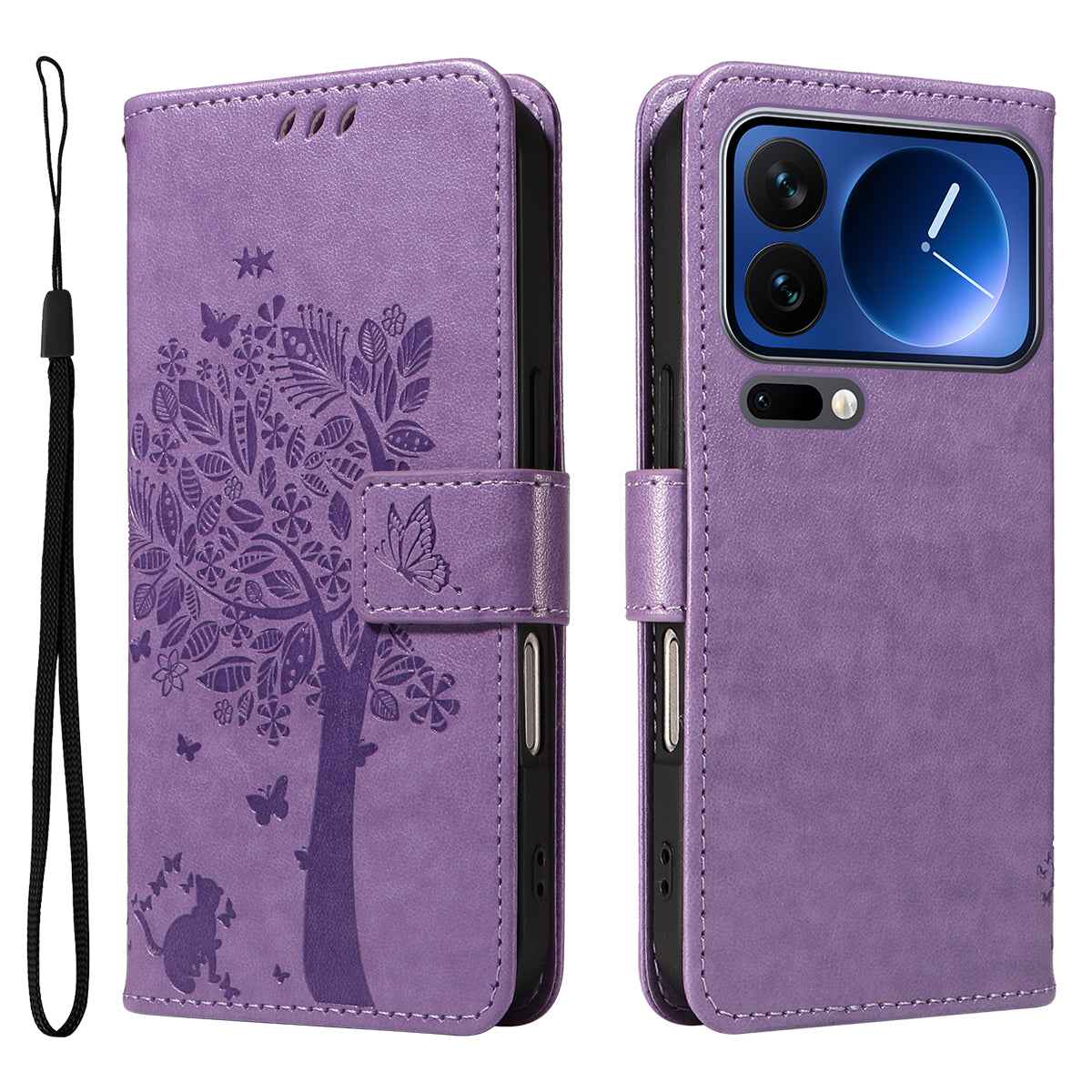 For Xiaomi 17 Pro Phone Case with Stand Cat Tree Pattern Leather Wallet Mobile Cover -  Light Purple