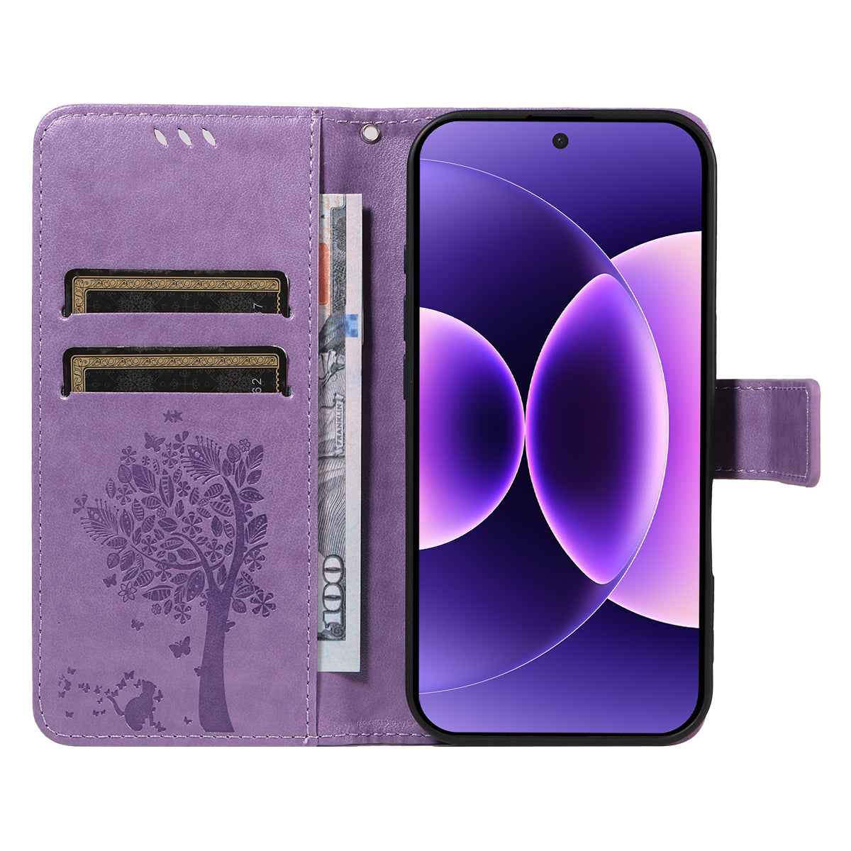 For Xiaomi 17 Pro Phone Case with Stand Cat Tree Pattern Leather Wallet Mobile Cover -  Light Purple