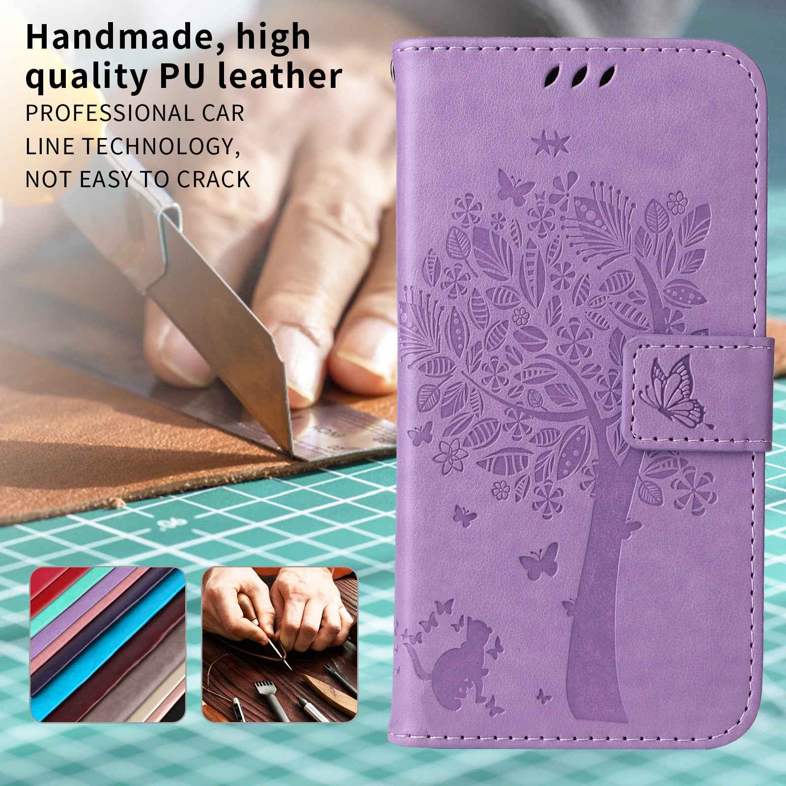 For Xiaomi 17 Pro Phone Case with Stand Cat Tree Pattern Leather Wallet Mobile Cover -  Light Purple