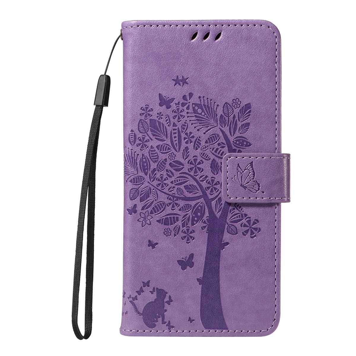 For Xiaomi 17 Pro Phone Case with Stand Cat Tree Pattern Leather Wallet Mobile Cover -  Light Purple
