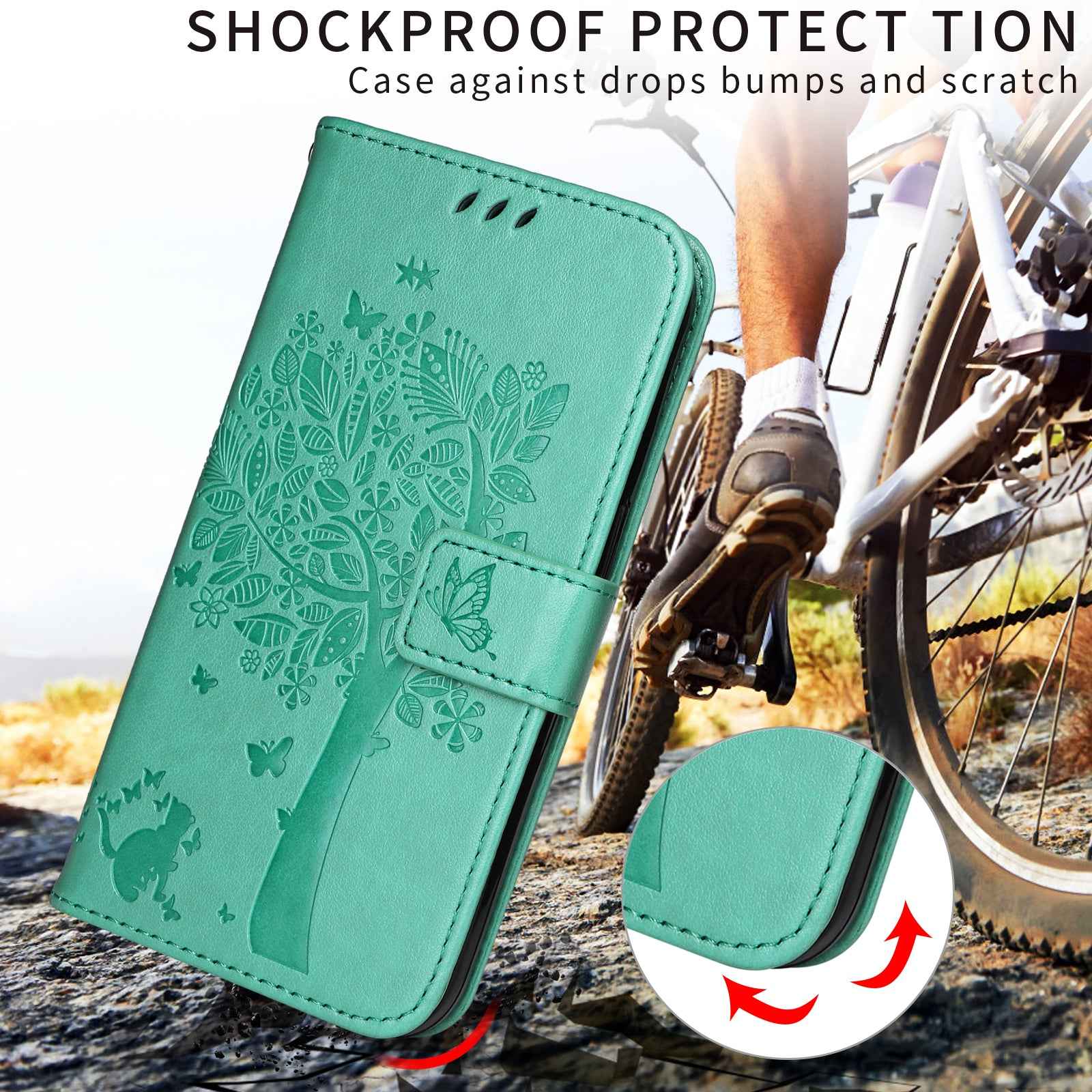 For Xiaomi 17 Pro Phone Case with Stand Cat Tree Pattern Leather Wallet Mobile Cover - Green